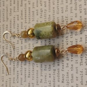 Boho Style Serpentine Stone Bead Handcrafted Earrings